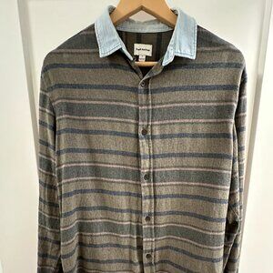 Flannel Striped Shirt with Denim Collar